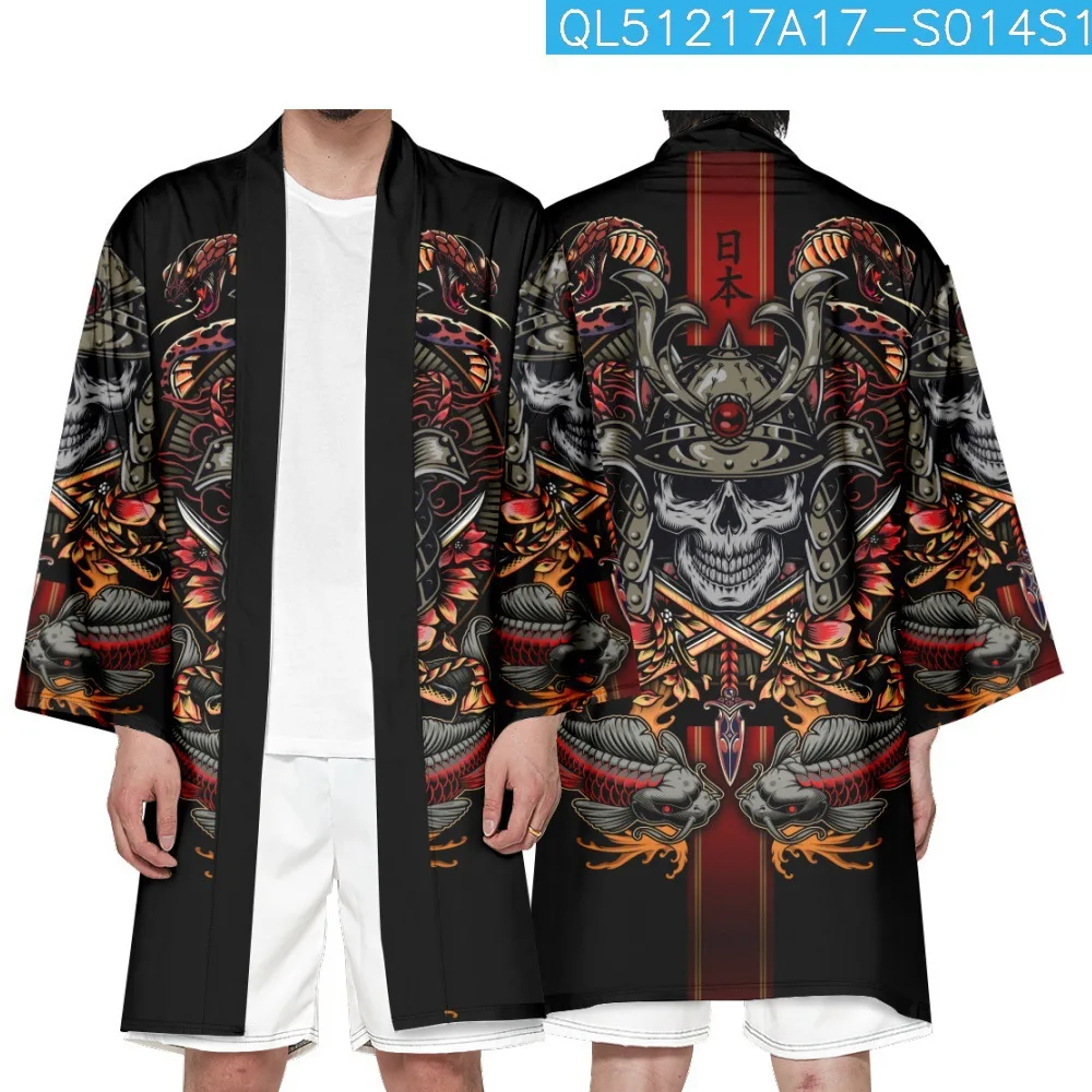 

Japanese Samurai Demon Print Cardigan Haori Shirts Women Men Cosplay Yukata Clothing Harajuku Long Kimono