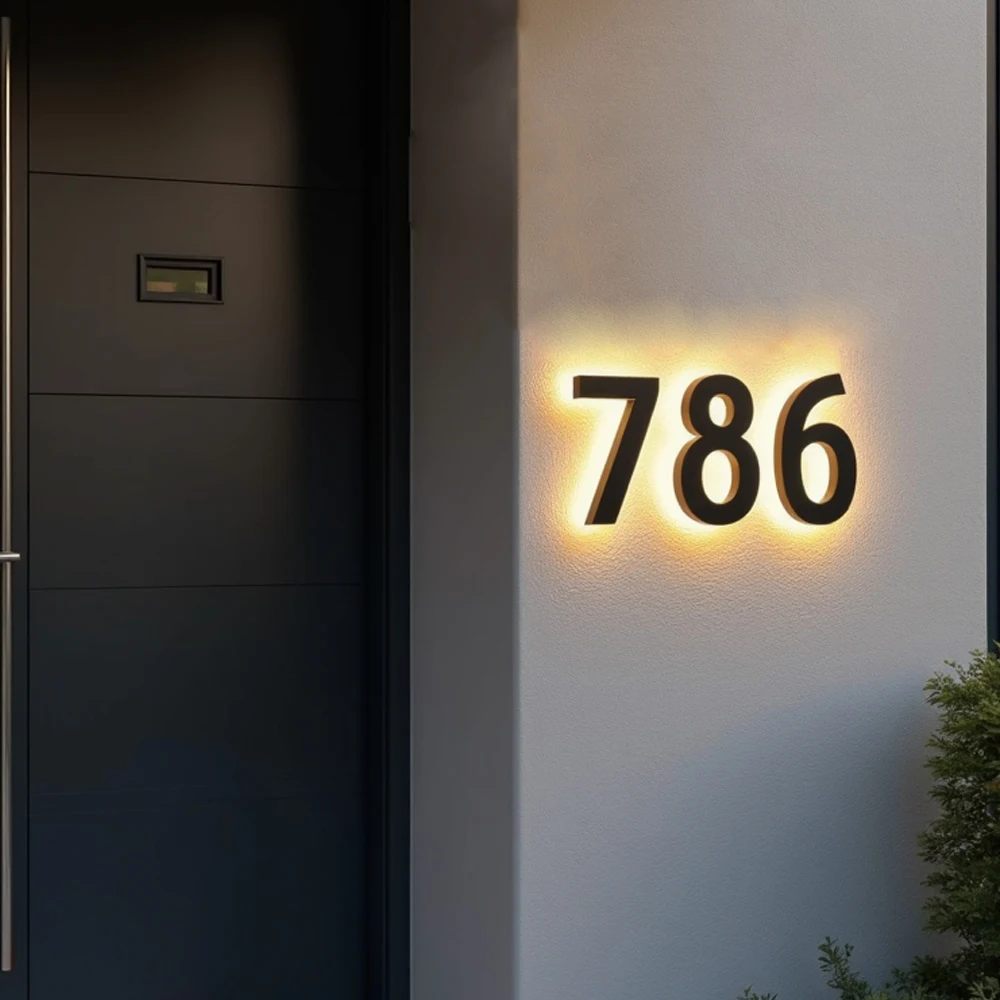 Custom 3D LED House Number Sign Metal Letters for Storefront Business Outdoor door signs Waterproof Signage