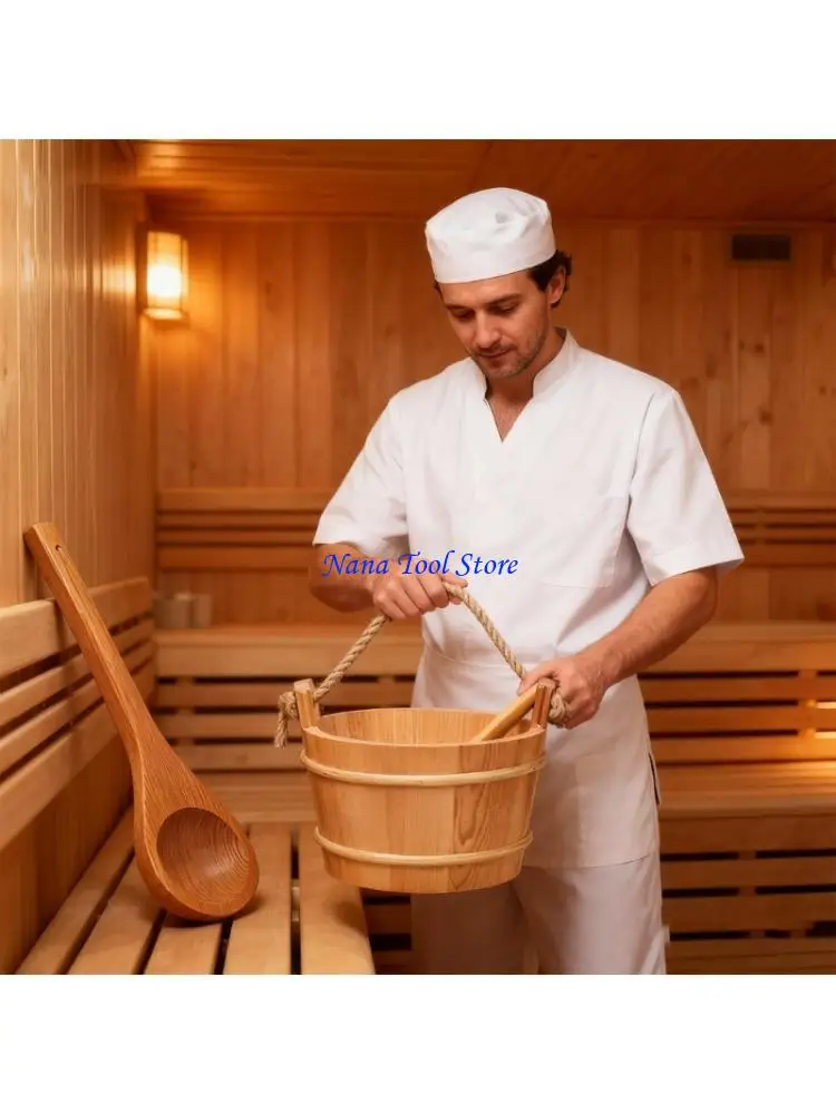 

31GJ Large Capacity Wooden Sauna Bucket Ladle Kits Steaming Bathroom Tool Tub Barrels
