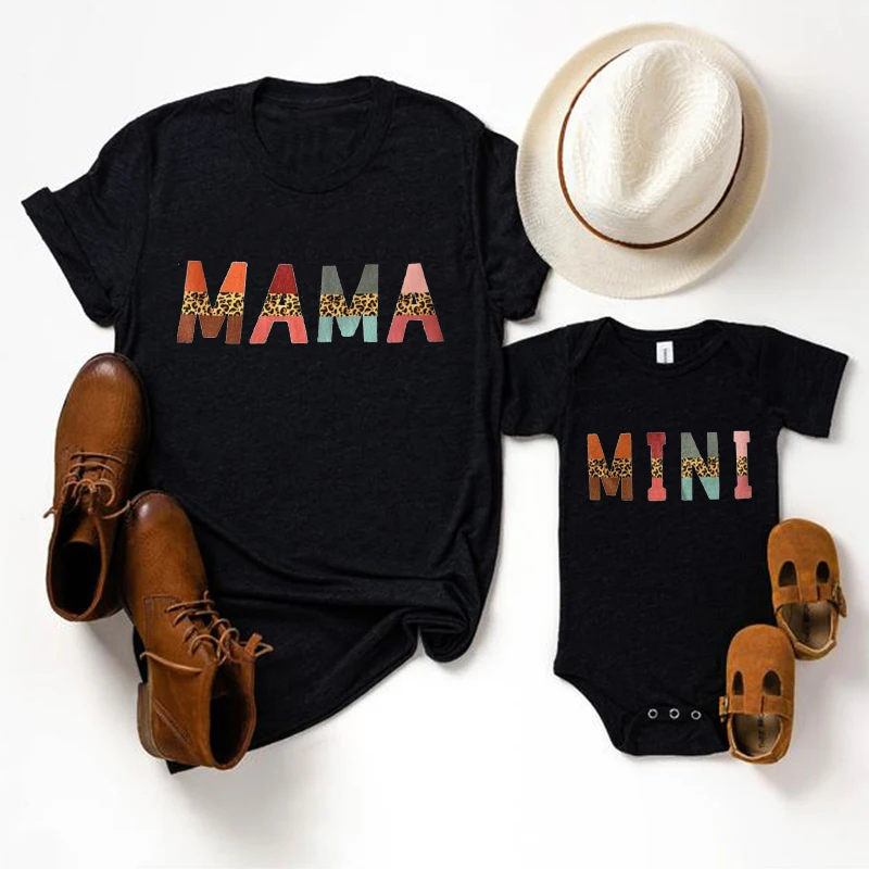 

Mothers Day Gift Mother and Daughter Clothes Valentines Gift Mama Mini Outfit Leopard Baby Clothes Girl Family Matching Outfit