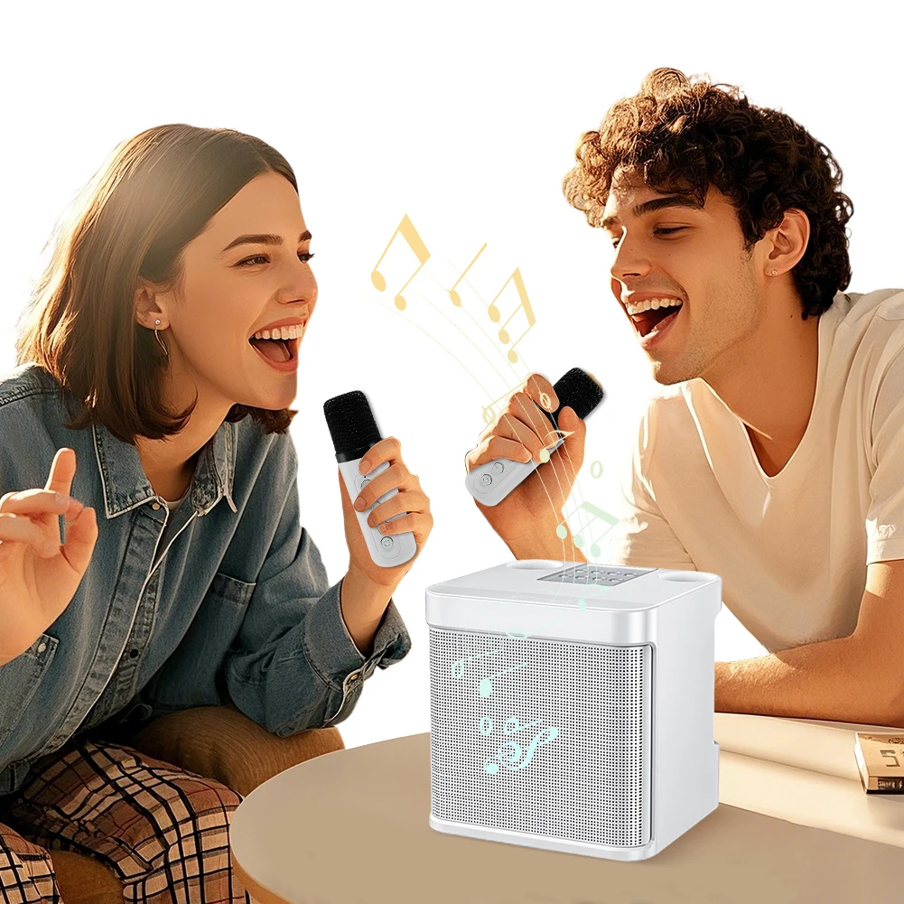 ワイヤレスカラオケスピーカー-2つのワイヤレスマイク付き-bt-usb-tfカード-aux対応-大人と子供向け-ホームパーティーに最適
