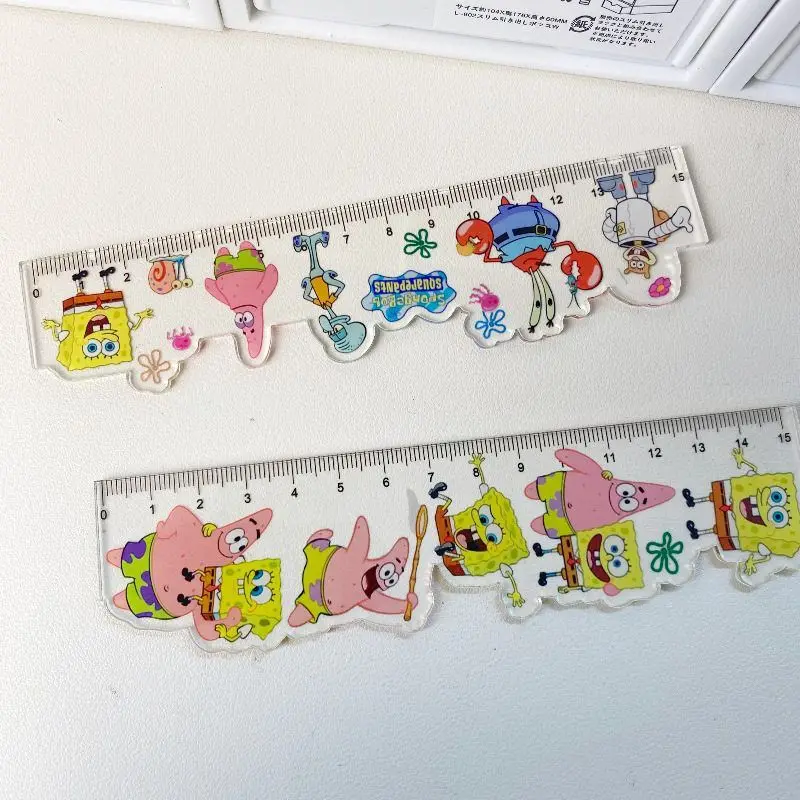 

Kawaii SpongeBob SquarePants Straight Ruler Transparent Acrylic Cartoon Shape Measuring Scale Portable Drawing Rule Supplies