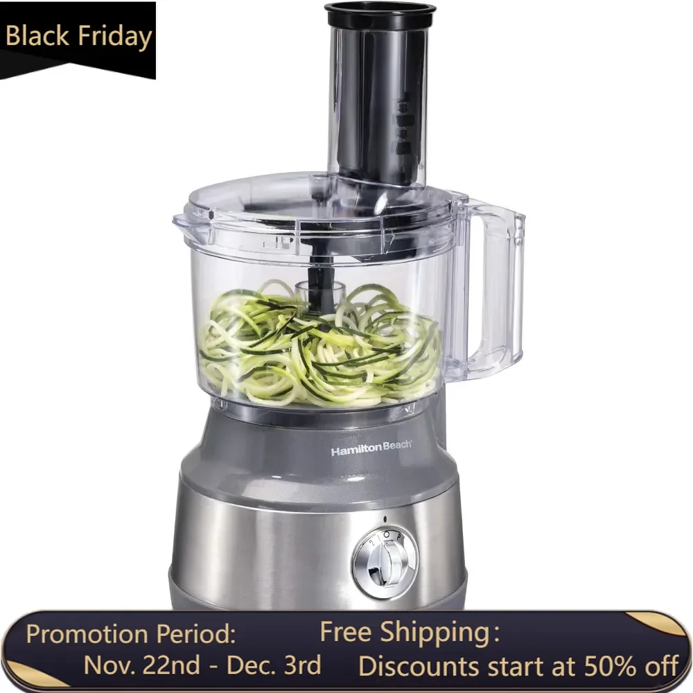 Food Processor & Vegetable Chopper for Slicing, Shredding, Mincing, and Puree, 10 Cups + Veggie Spiralizer, Grey and Stainless