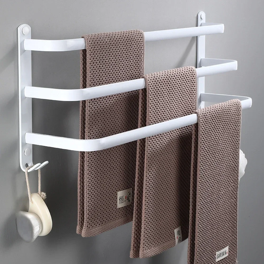 Towel Hanger Rack 30-60cm Shower Bar Storage Wall Holder Organizer Hook Rail White Aluminum Bath Shelf Bathroom Accessories