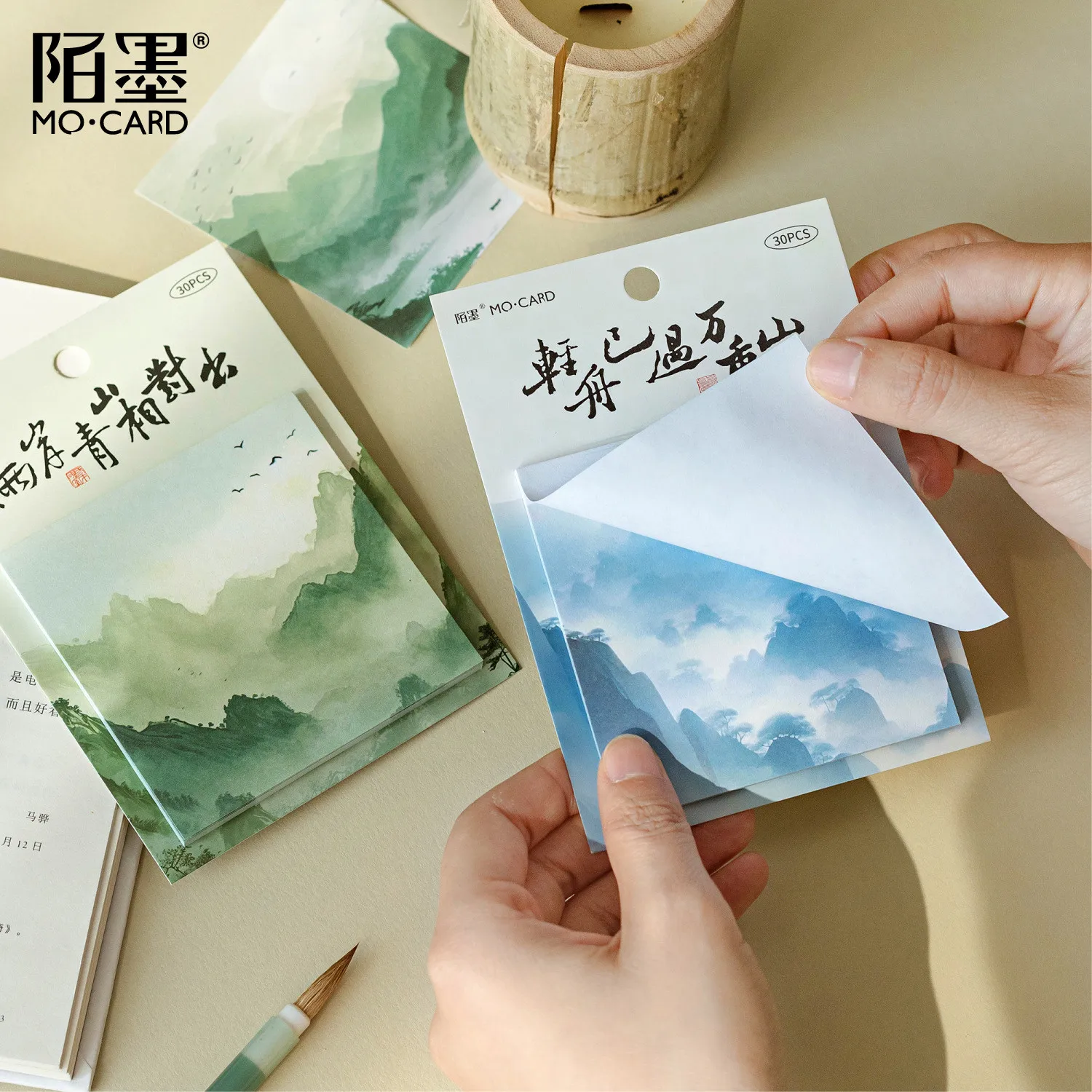 30 Sheets/pack Mountain Scenery Cute Sticky Note Self-Stick Note Office Memo Note For Office Aesthetic School Study Supplies