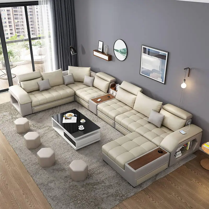 Modern Living Room Sofa Set 7 Seater L U Shaped Reclinable Couches Luxury Microfiber Fabric Sectional Sofa For Home Furniture