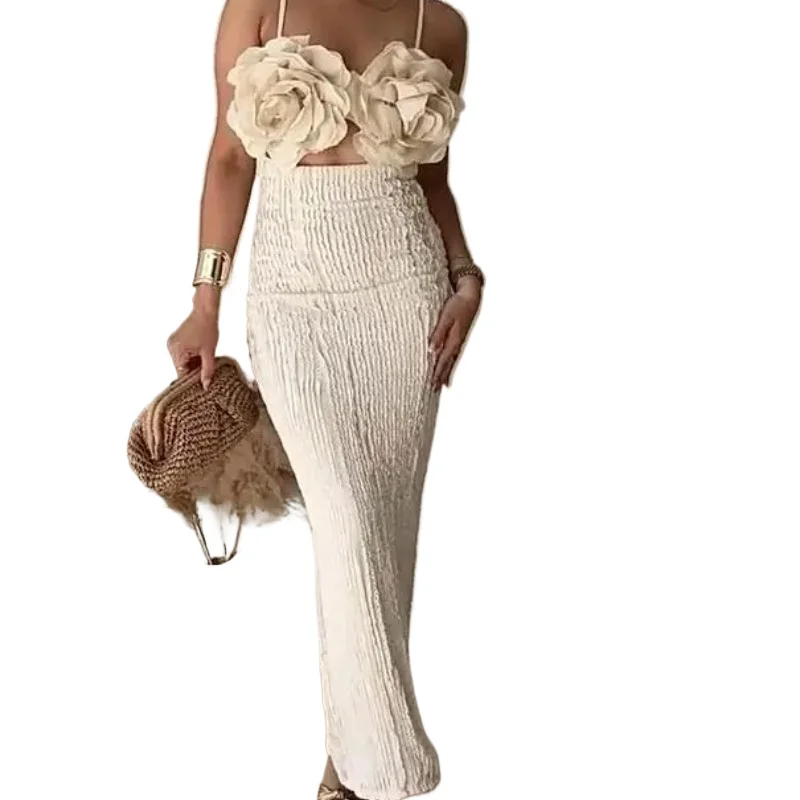 Robe longue moulante décontractée pour femme, style français, avec appliques patchwork, sans manches, dos nu sexy, extensible, pour vacances d'été, plage et soirée, collection 2026