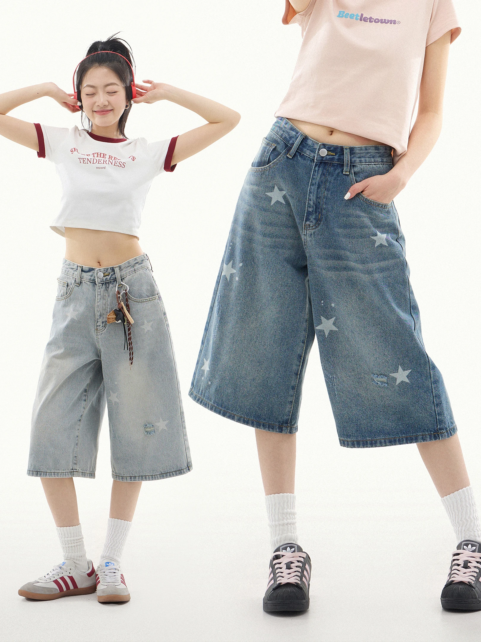 

Джинсы-кюлоты Beetle Town American Star Print из денима с принтом, женские, летние, свободные, утягивающие, универсальные, из смесового хлопка