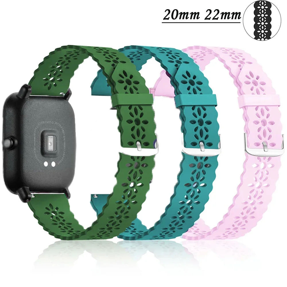 Pulseira de relógio de silicone para Amazfit, alça de renda para GTS 4, 3, 2, 2e Mini, GTR 4, 3, 3, Pro, 2e, stratos 2/3, 20mm, 22mm lite