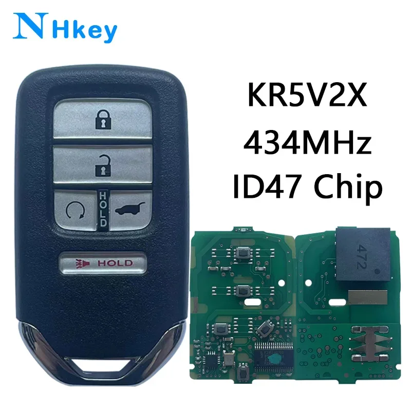 NH key For Honda Piot CR-V Civic 2016 2017 2018 2019 2020 2021 433MHz ID47 Chip FCC: KR5V2X 4+1 Button SUV Smart Remote Key FOB