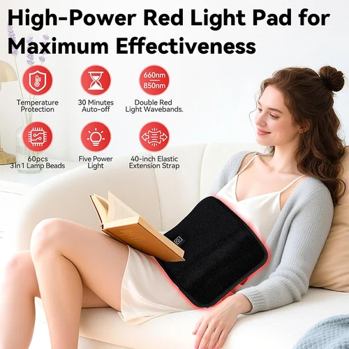 Imagen 2 del producto KEMOKO nuevo cinturón de luz roja de 60 LED 660nm y 850nm almohadilla de terapia de luz infrarroja para fatiga corporal terapia profunda espalda rodilla manos pies