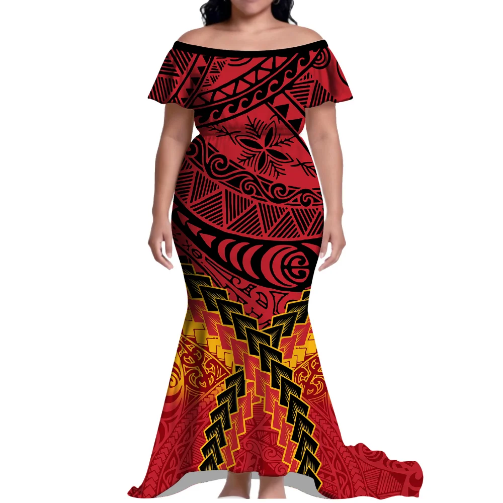 

New Style Polynesian Samoan Island Custom Women'S One-Shoulder Floor-Length Dress Cocktail Party Evening Gown