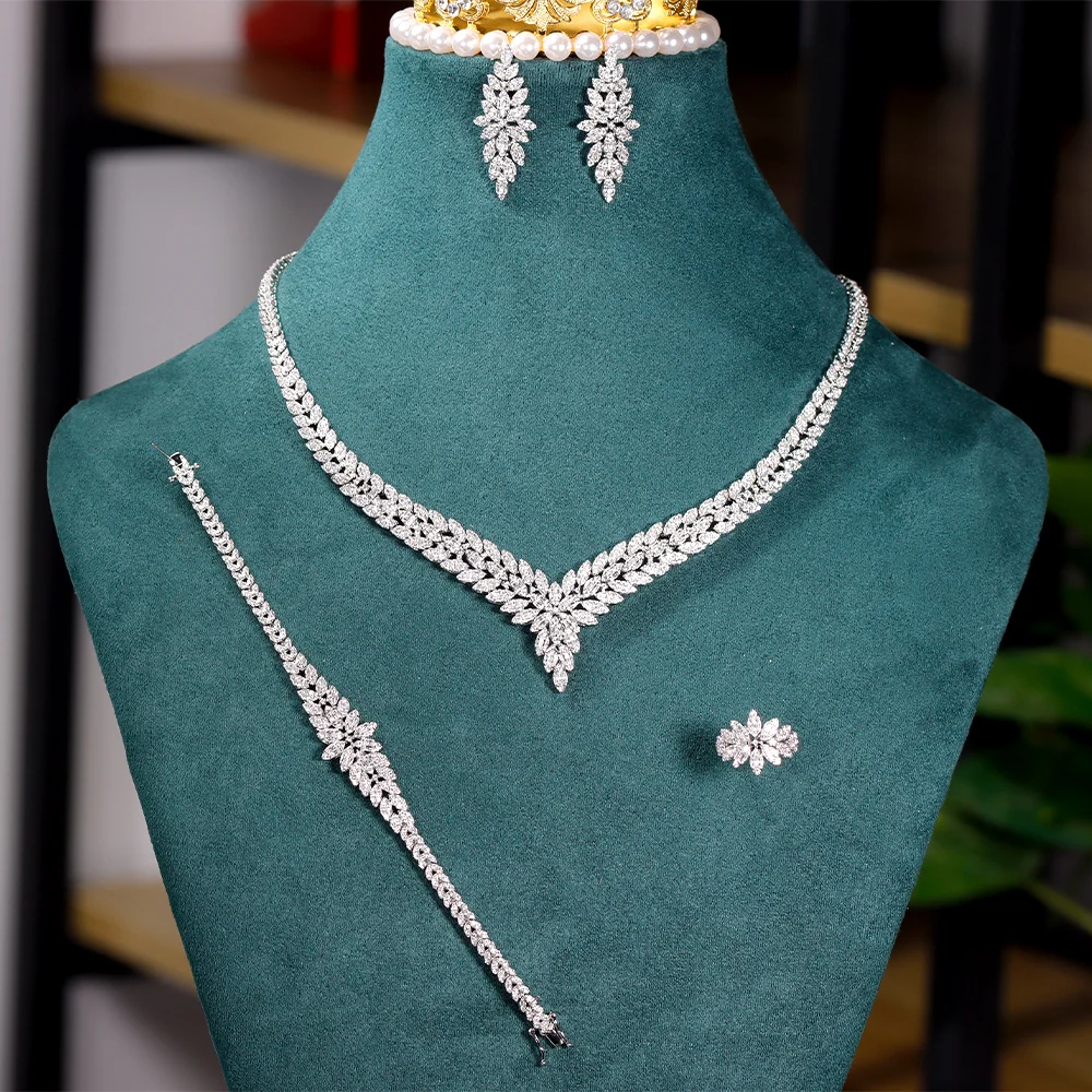 Bride Talk High Quality Full Jewelry Cubic Zirconia Luxury Earring Necklace for Dubai Women Bridal Weddings Engagement 4PCS Set