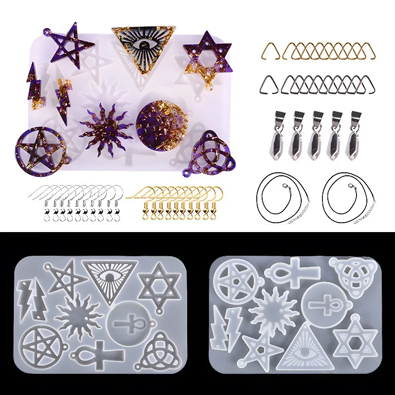 

Crystal Drop Rubber Epoxy Resin DIY Jewelry Tool Punk Wind Earrings Pentagon Sunflower Lightning Drop Silicone Mold