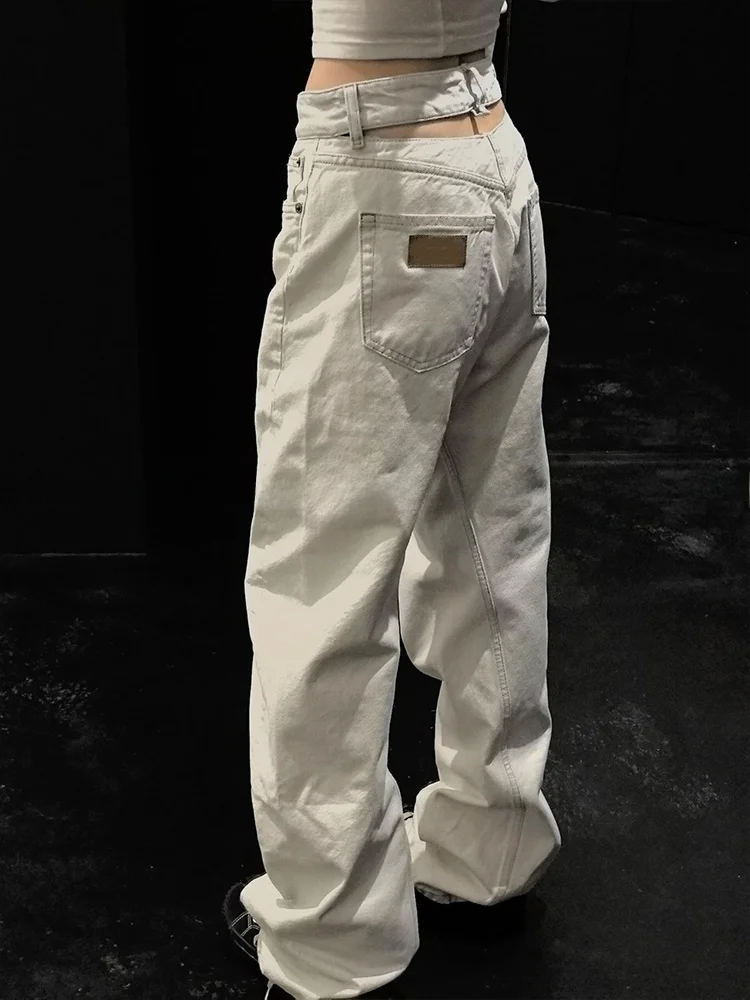 

Джинсы женские в стиле ретро, американского дизайна, с вырезами на талии, свободного кроя, в пол, для создания расслабленного образа, с высокой талией, на молнии