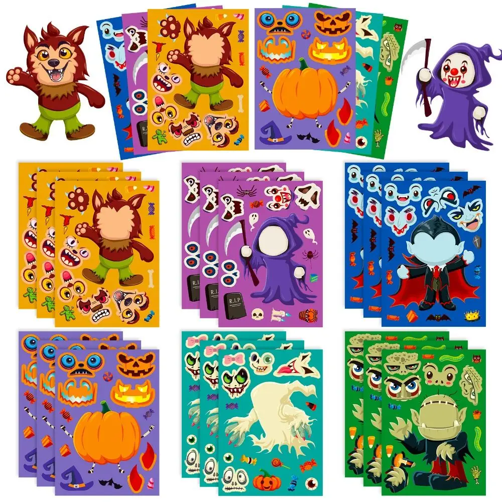 Make Your Own Devil Halloween Face Change Sticker DIY Sticker Toy Puzzle Toy Halloween Make a Face Sticker Decorative Sticker