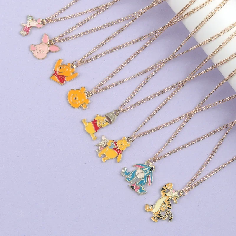 Disney Cute Cartoon Winnie The Pooh Necklace Female Students Alloy Pendant Anime Winnie Necklace Sweater Chain Fashion Jewelry