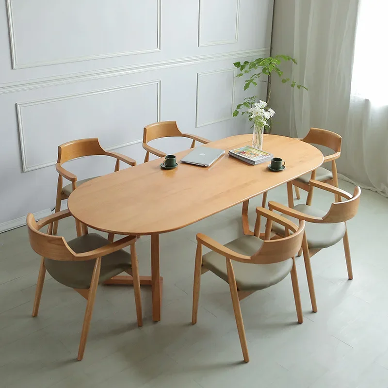 Nordic Design Home Dining Room Furniture Solid Wood Oval Dinning Table Modern Restaurant Furniture Sets