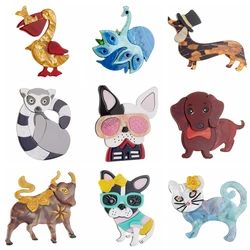 YAOLOGE Acrylic Cartoon Cute Animal Brooch Pins For Women Men Unisex Pets Fashion New Causal Jewelry Party Office Gifts