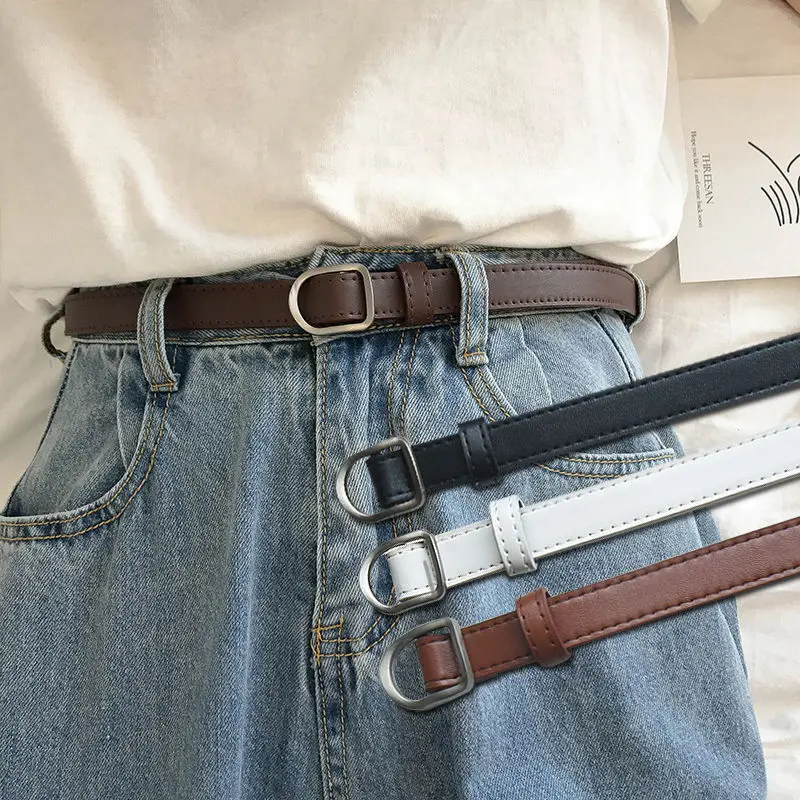 

Fashion Belt Simple Pu Non-Hole Thin Belts Casual Korean Style Student Jeans Belt Girls Black Cool Female 2.3cm Width Waistband