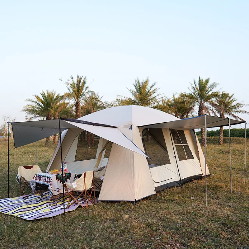 Tent Outdoor double-layer thickened oversized two-bedroom one-living room rain-proof and sun-proof portable folding camping tent
