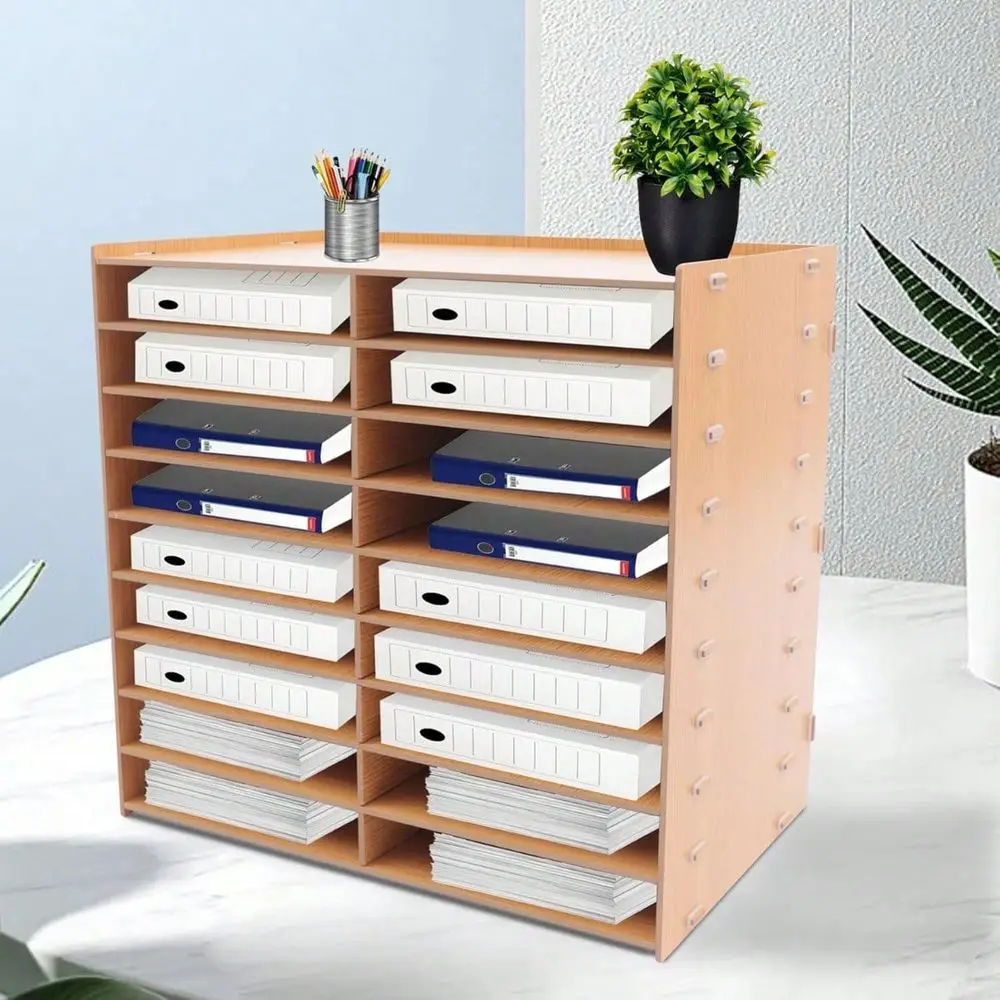 

LOYALHEARTDYBTG 18 Slots 9 Tier Desktop Paper Mail Sorter Wood Office File Literature Organizer, Paper Storage Cabinet Classroo