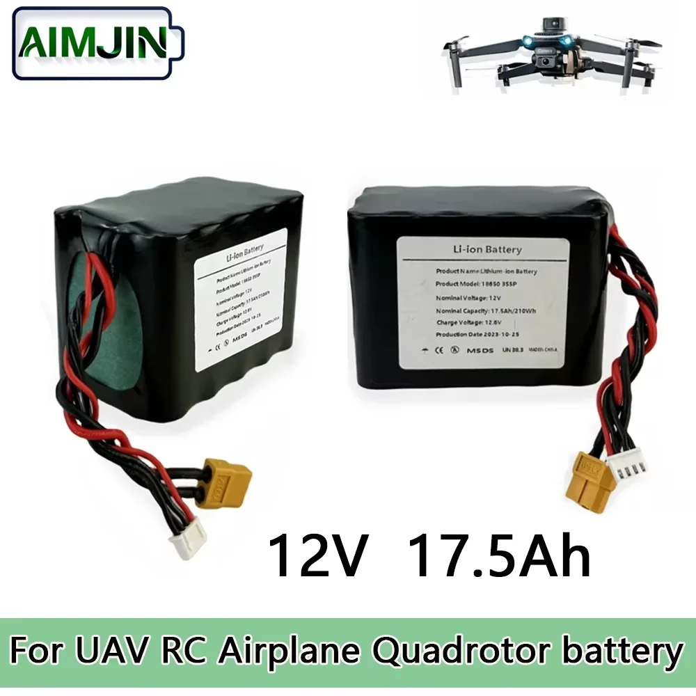 

12V 17.5Ah Rechargeable Li-ion Battery Pack 18650 3S5P For Various RC Airplane Drone Quadrotor XH2.54-4P XT60