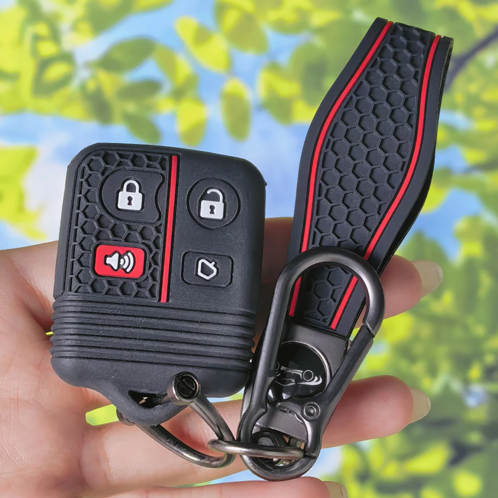 Precise Fit Silicone Key Skin With Keychain for Ford Focus Escape Mustang Explorer Lincoln Town Sport 4‑Button Remote Shell