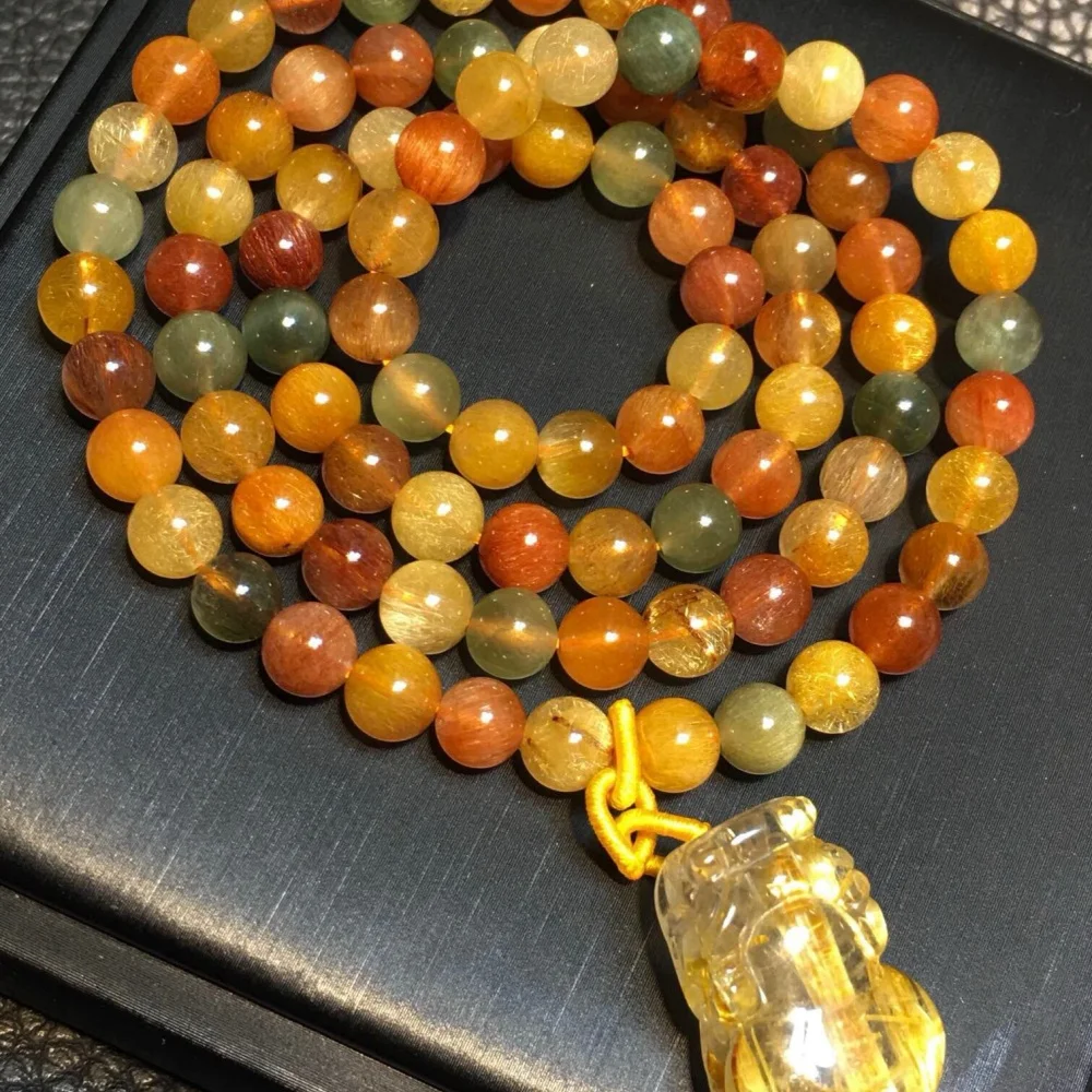 Natural Colored Rabbit Quartz Pixiu Bead Bracelet for Women Crystal Necklace Jewelry Reiki Healing Fashion Accessory Gift 1PCS
