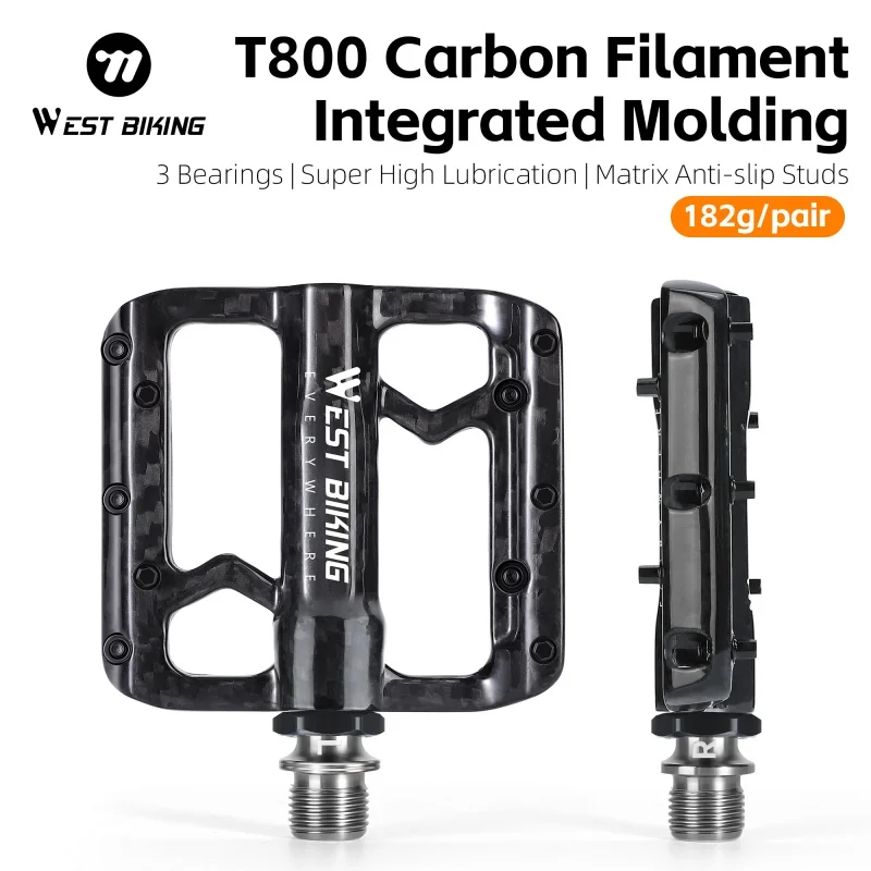 

WEST BIKING Bicycle Pedals 3 Bearing Ultralight T800 Full-Carbon Fiber Pedals Anti-slip MTB Bike Cycling Pedals Flat Platform