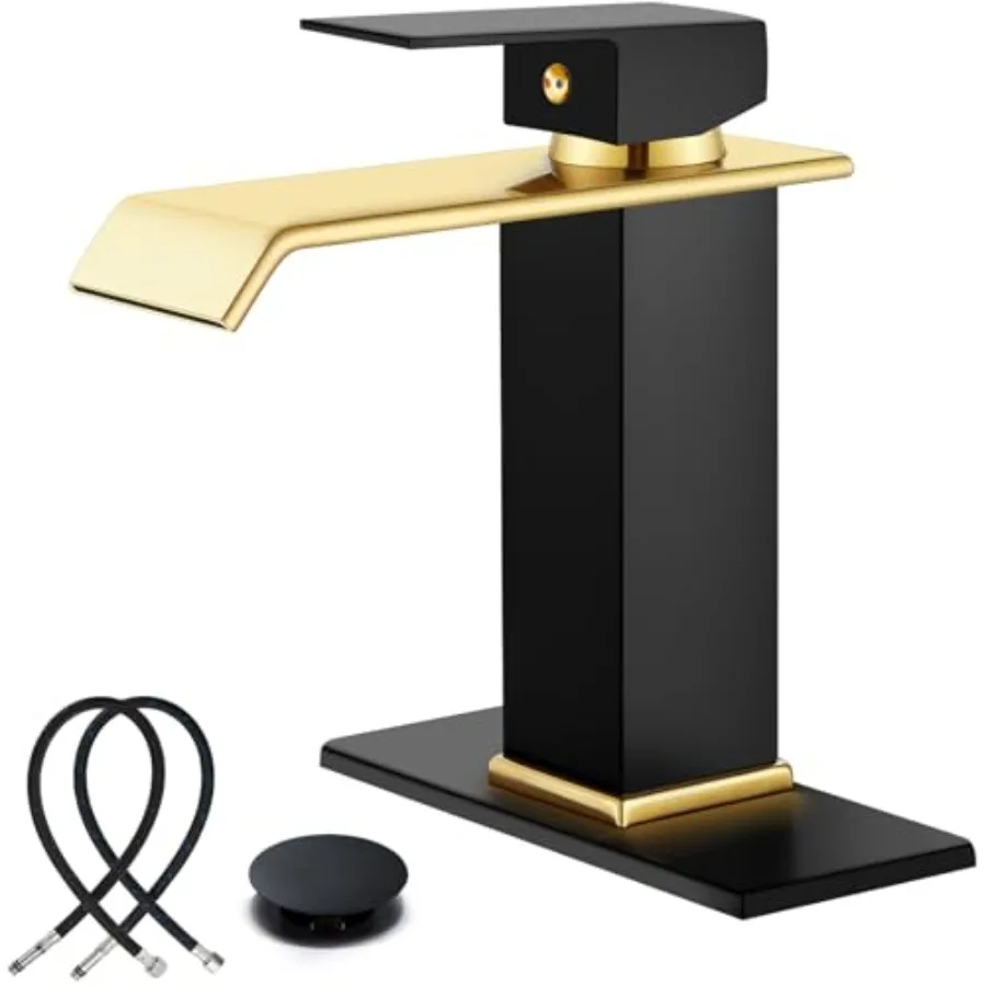 

Waterfall Bathroom Faucets, Single Handle 1 Hole Bathroom Sink Faucet Modern RV Vanity Restroom Lavatory Basin Faucet with Pop