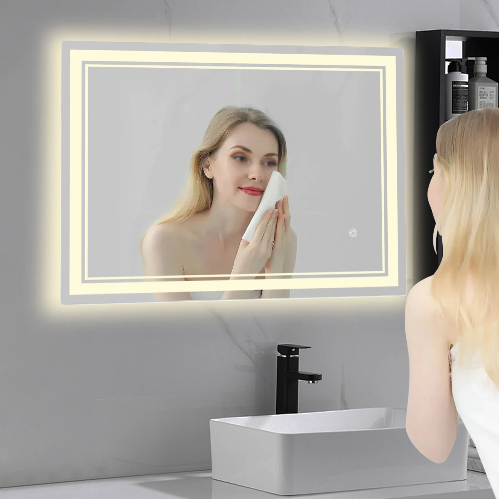 Specchio da bagno Specchio da bagno a parete a LED Specchio da bagno dimmerabile con specchio intelligente a LED a 3 colori chiari