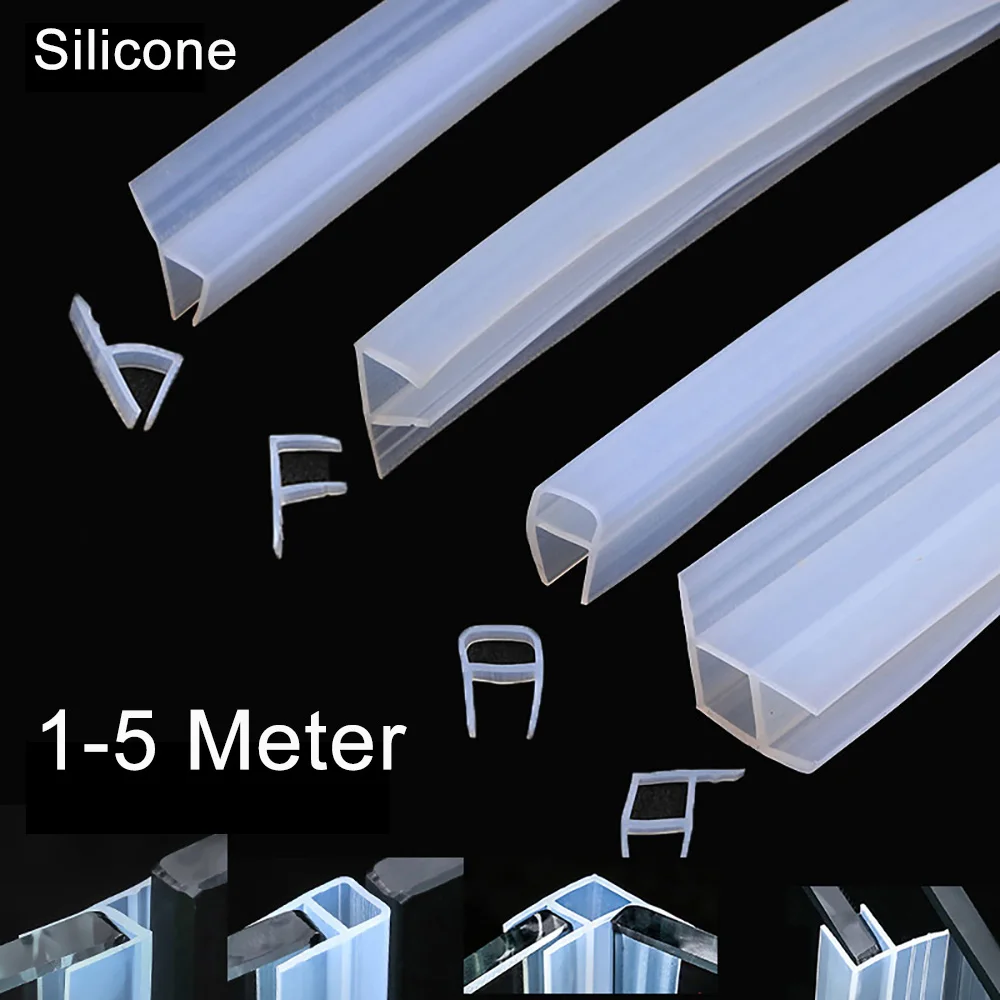 1-5 Meter H/F/U Shape Silicone Sealing Strip Shower Room Glass Balcony Door Window Seam Seals H-Type Water Retaining Strips