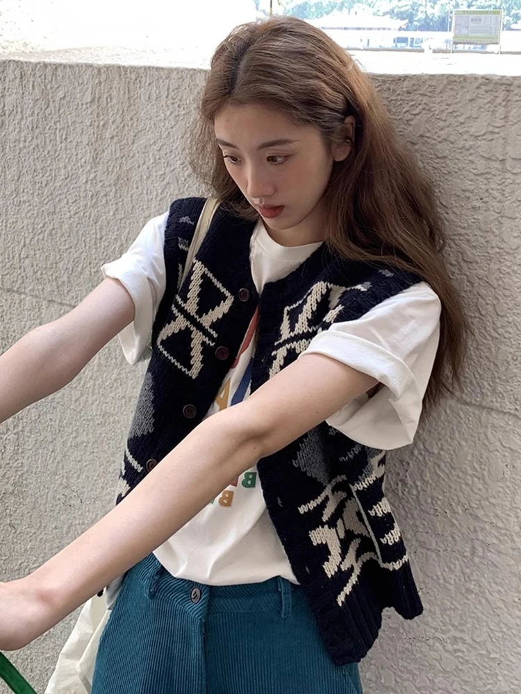 

Retro Color Blo Knitted Vest Women's Svel Sweater Top Spring Autumn New Sle Layering Open Cardigan Outerwear
