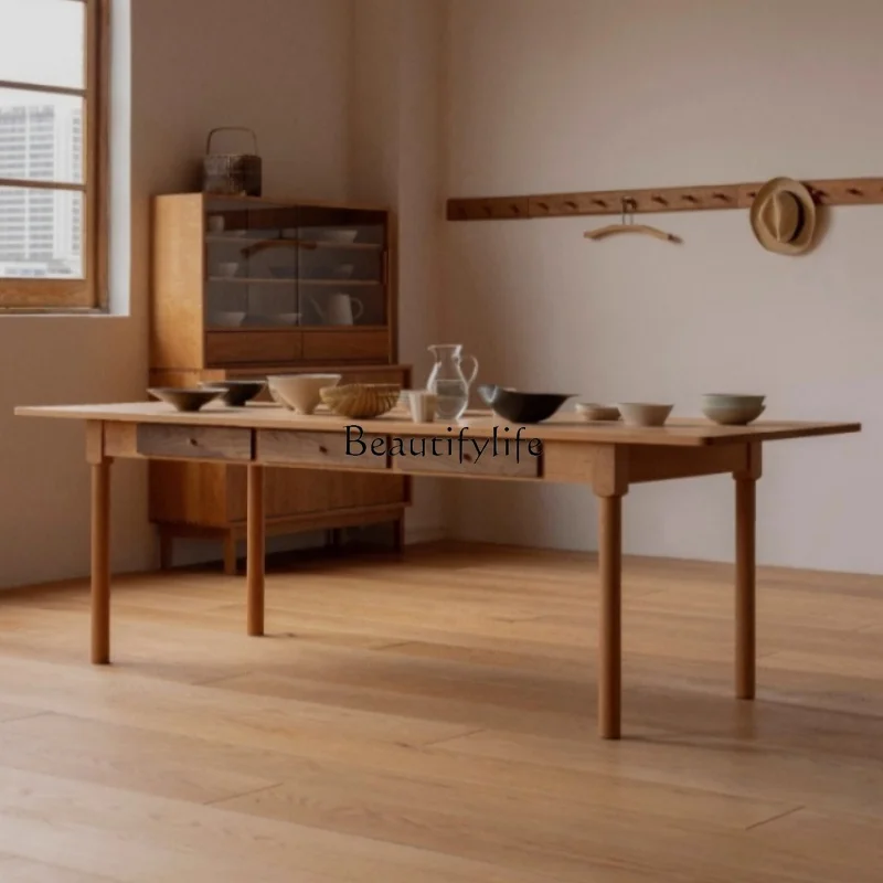 

Nordic solid wood simple rectangular display table cherry wood home living room walnut color matching dining table