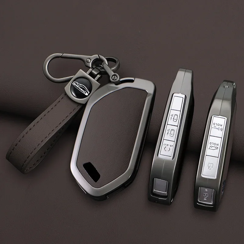 غطاء حافظة مفاتيح السيارة من سبيكة + جلد لكيا EV9 بيكانتو سورينتو MQ4 كرنفال KA4 Morning K5 كارينز 2024 ملحقات قذيفة فوب #3