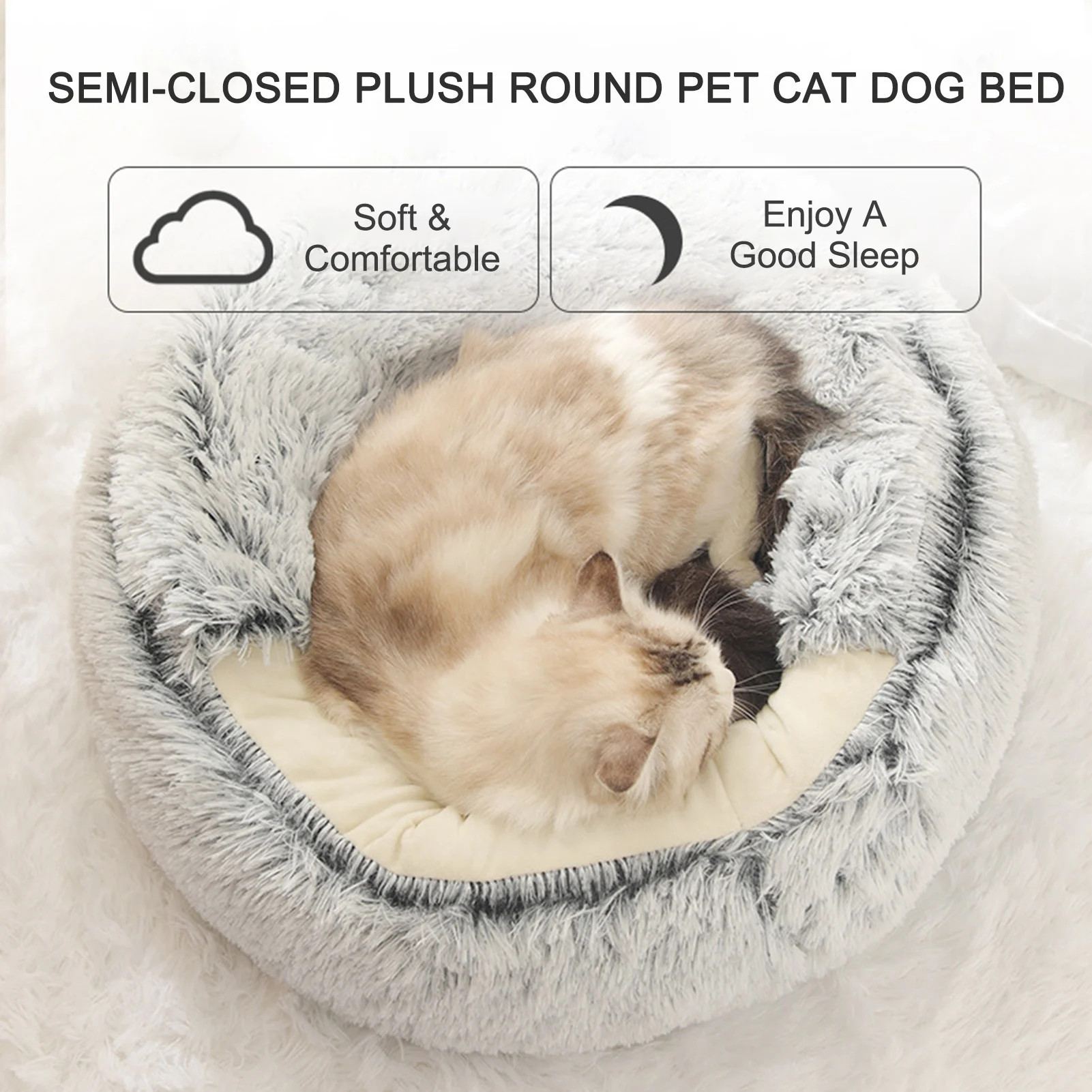 

Autumn and Winter soft plush pet bed and pet bed Winter warm and cold plush comforter nest Shell cat nest semi-enclosed cat nest