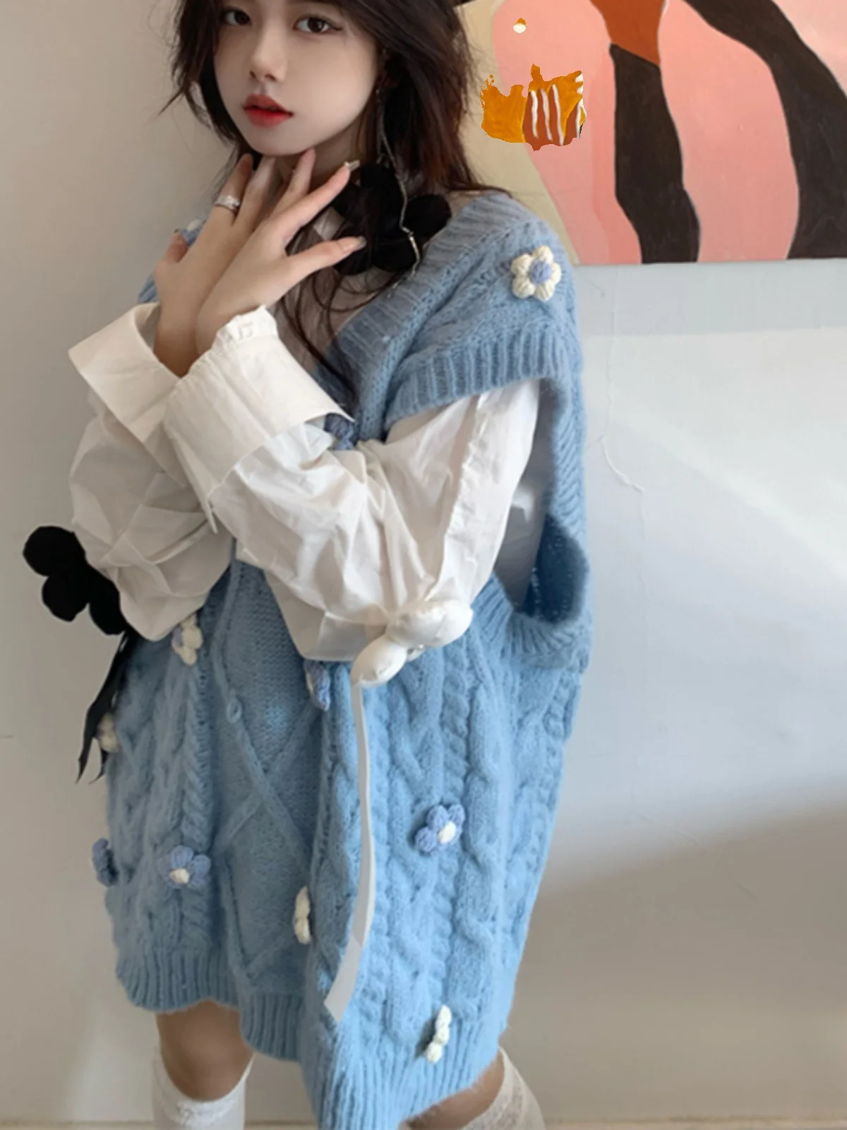 

Women's Knitted Sweater Set Long Sve Loose Fit Vest Top Heavy Weight Spring Autumn Faion Sweet Sle Two Pieces Ensemble