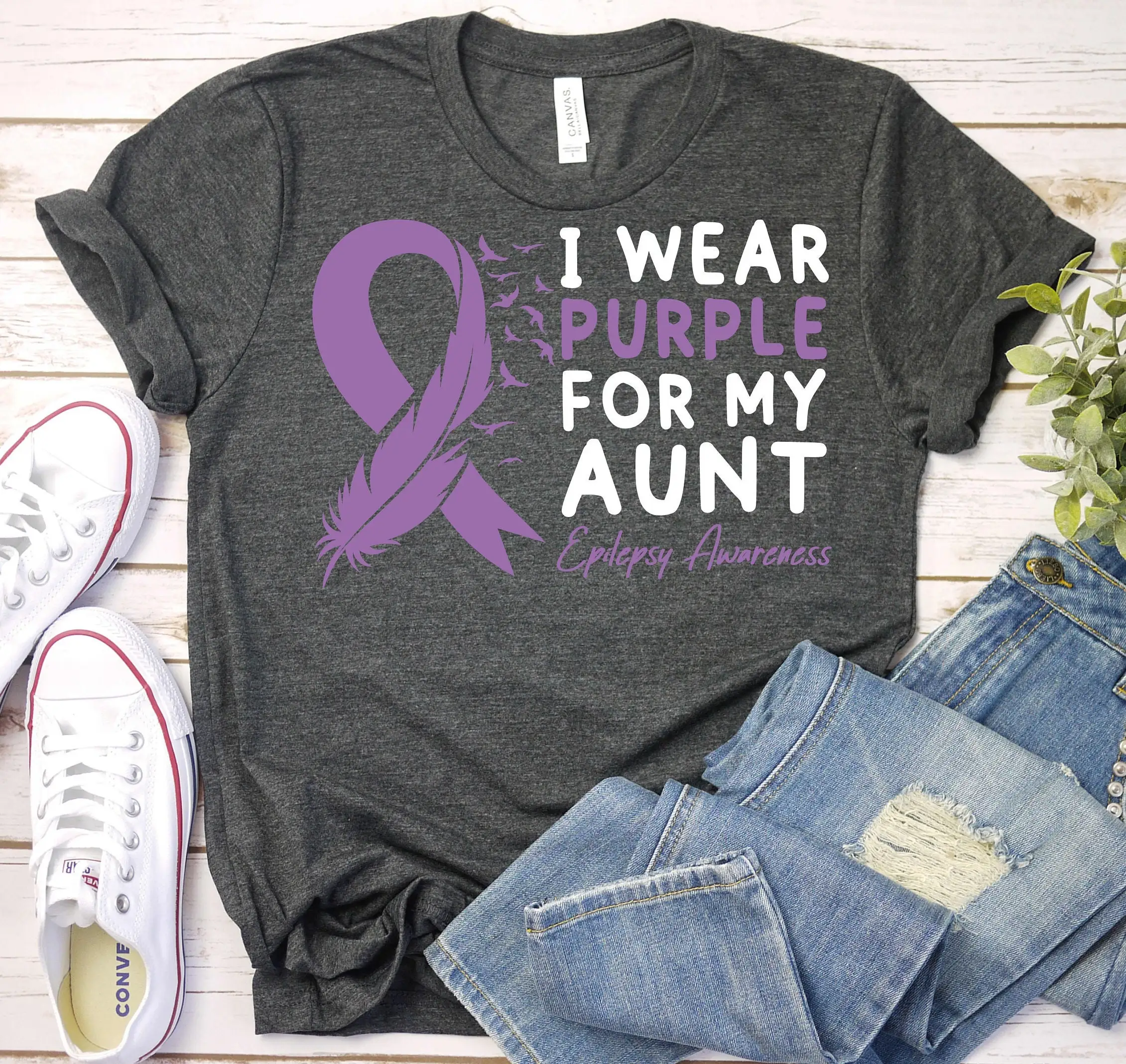 I Wear Purple For My Aunt Epilepsy Awareness T Shirt Support Survivor Ribbon