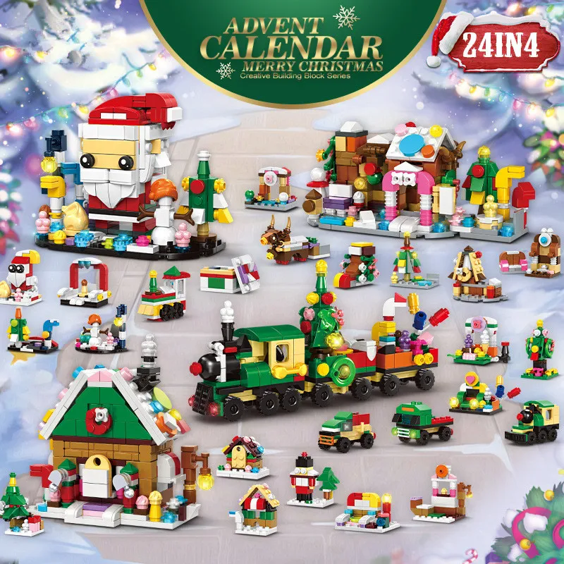 

Winter Village Christmas Tree Gingerbread Housed 24-in-4 Model Building Blocks Bricks Xmas Tree Decor Set Toys For Children Kids