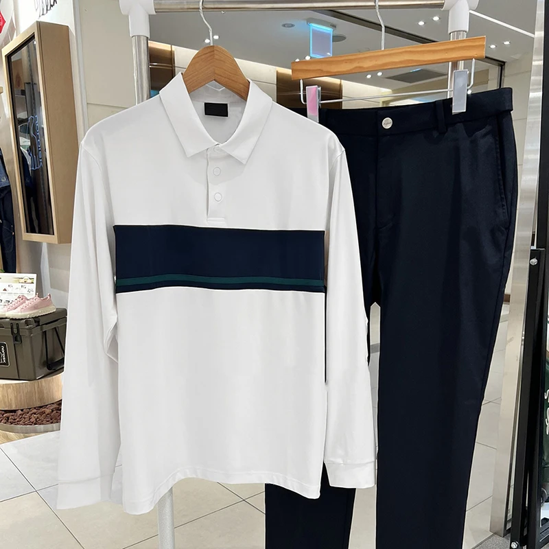 Autumn And Winter Golf Jersey Men's Long Sleeve Polo Shirt Spliced Color Elastic Breathable Sunscreen