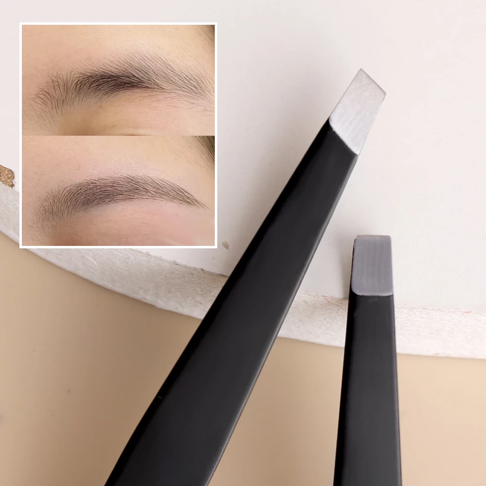 Pince à épiler professionnelle en acier inoxydable, accessoire de maquillage, pour les sourcils, inclinée, à point plat, inoffensif