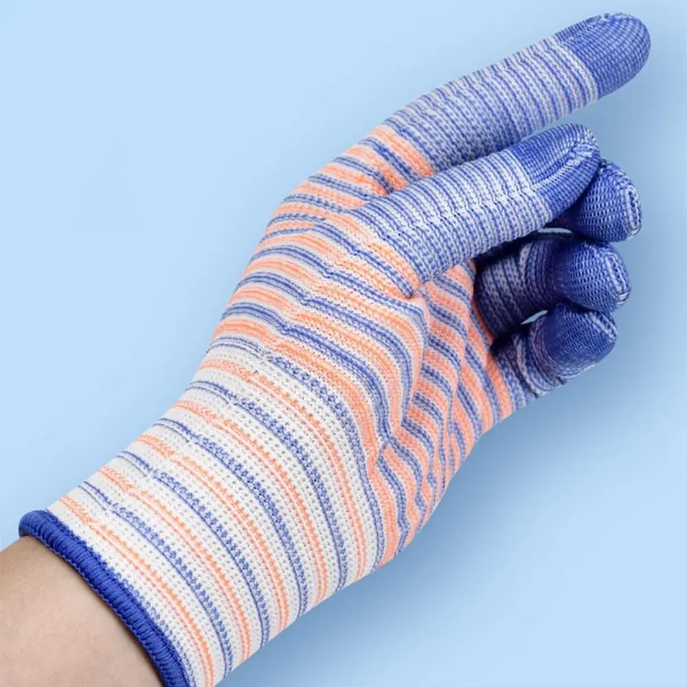 1 Pair Wearable Nylon Work Gloves Breathable Non-slip Industrial Gloves Striped Anti-Static Pruning