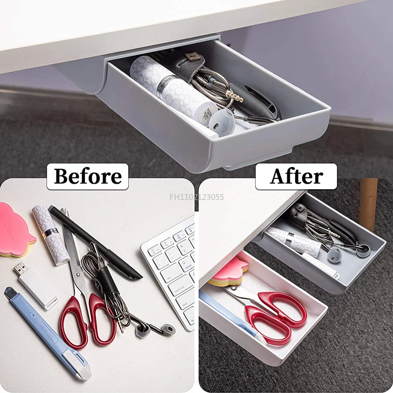 Home Organizer Box Drawer Storage Box Self Stick Pencil Tray Stand for Pens Under Desk Storage Drawer Hidden Table Drawer Box