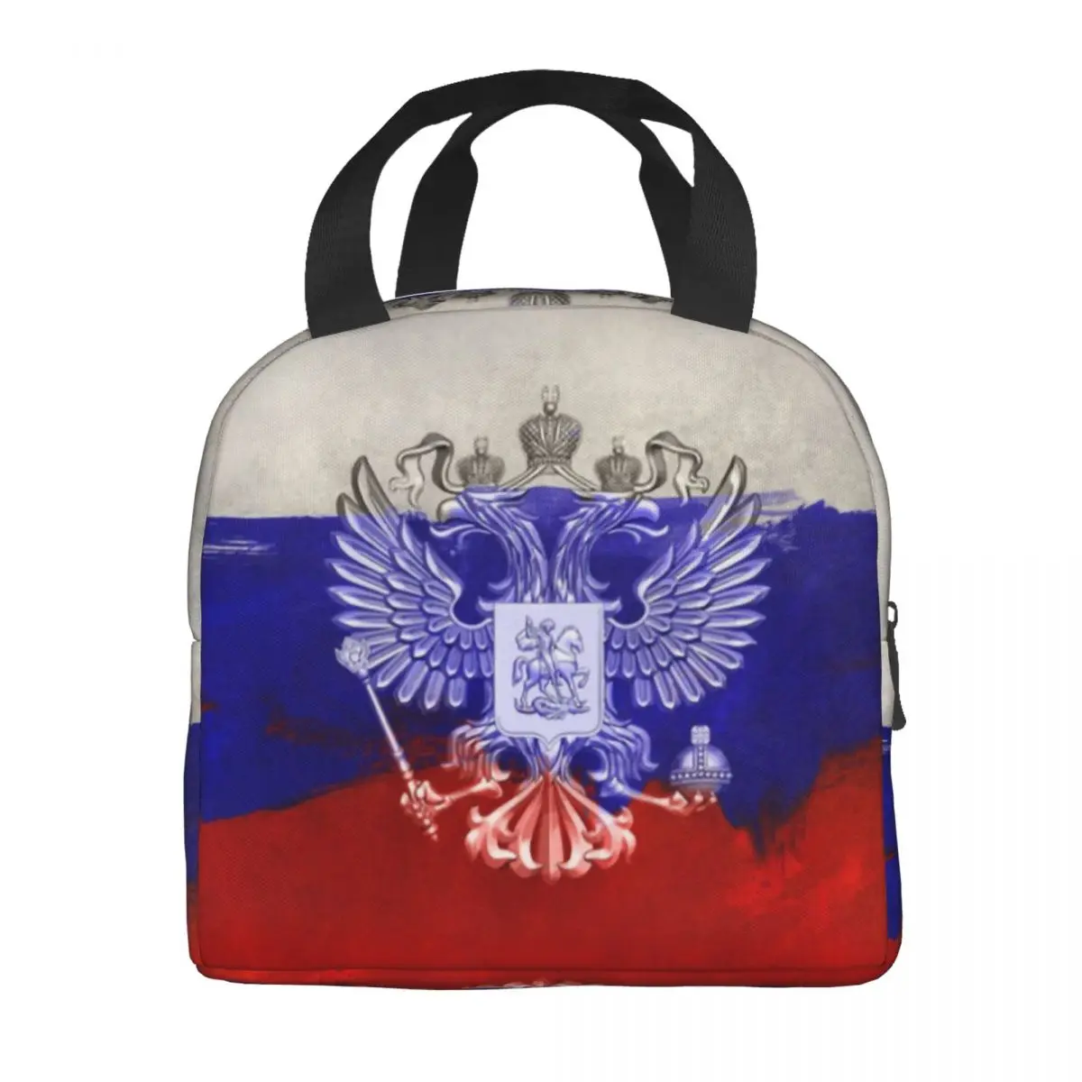 Custom Flag Of Russia Insulated Lunch Bag for Camping Travel Russian Eagles Coat of Arms Thermal Cooler Lunch Box Women Children