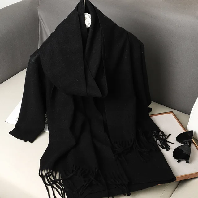62Color Solid Women Winter Scarf Warm Thicken Cashmere Shawl Outdoor Fashion Luxury Tassels Pashmina Lady Wrap Windproof Scarves 3