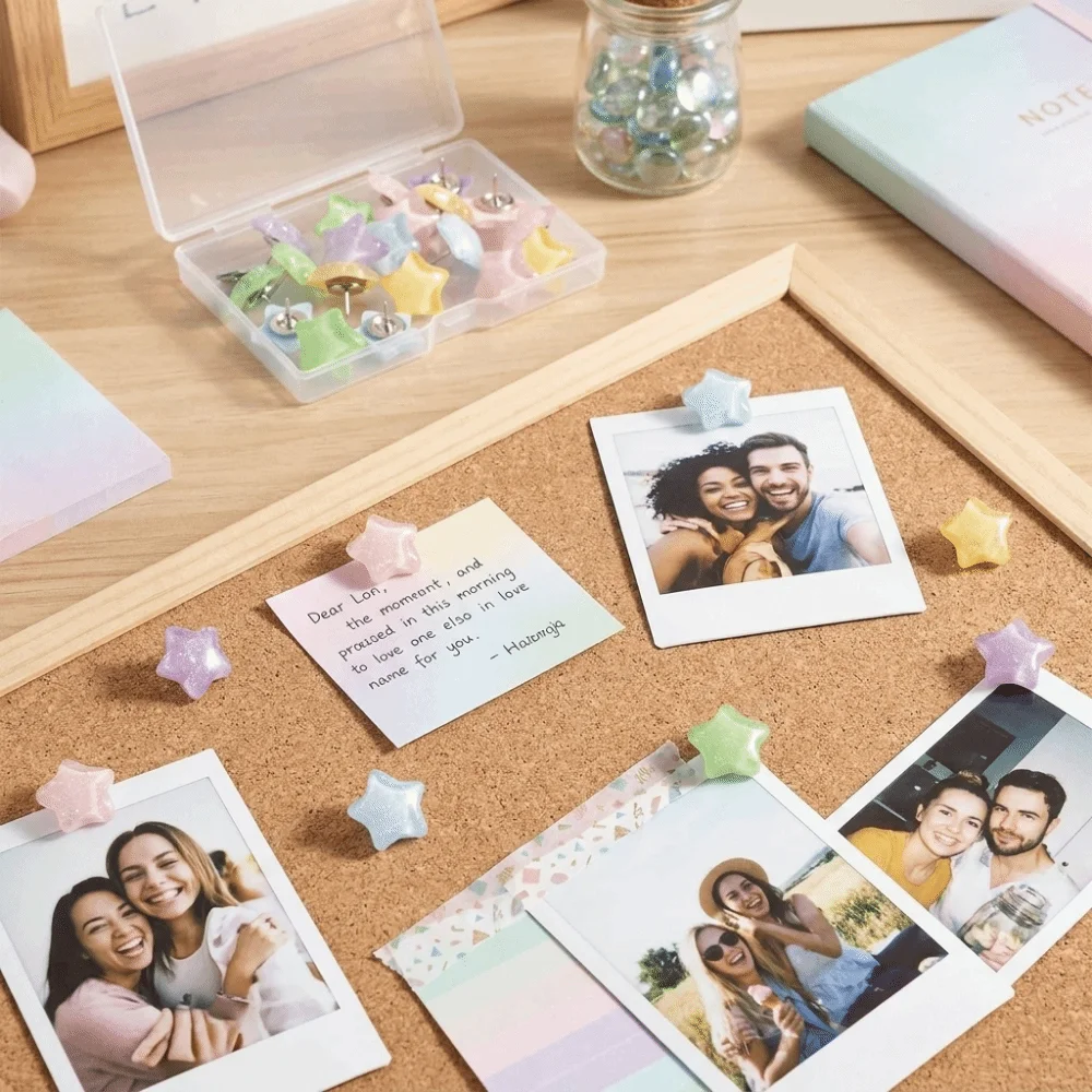 Puntine Decorative Lucide con Superficie Glitterata, Puntine Multicolore in Metallo Solido con Glitter, Puntine a Stella a Cinque Punte con Testa in Plastica Resistente