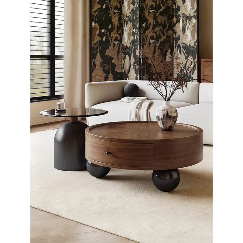 

Household light luxury high-end coffee table combination retro design walnut coffee table