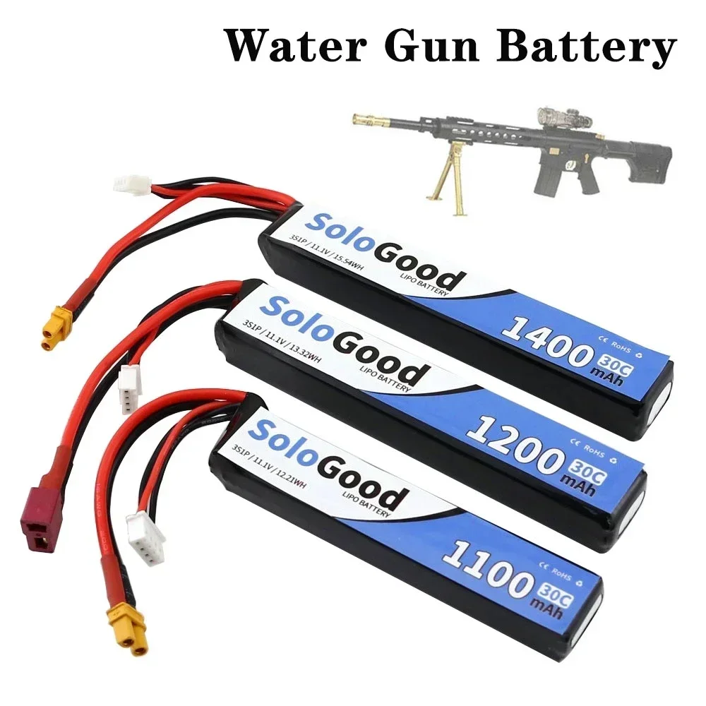 SoloGood Water Gun Lipo Battery 3S 11.1V 1100/1200/1400mAh 30C XT30 Connector  Pistol Electric Toys RC Parts