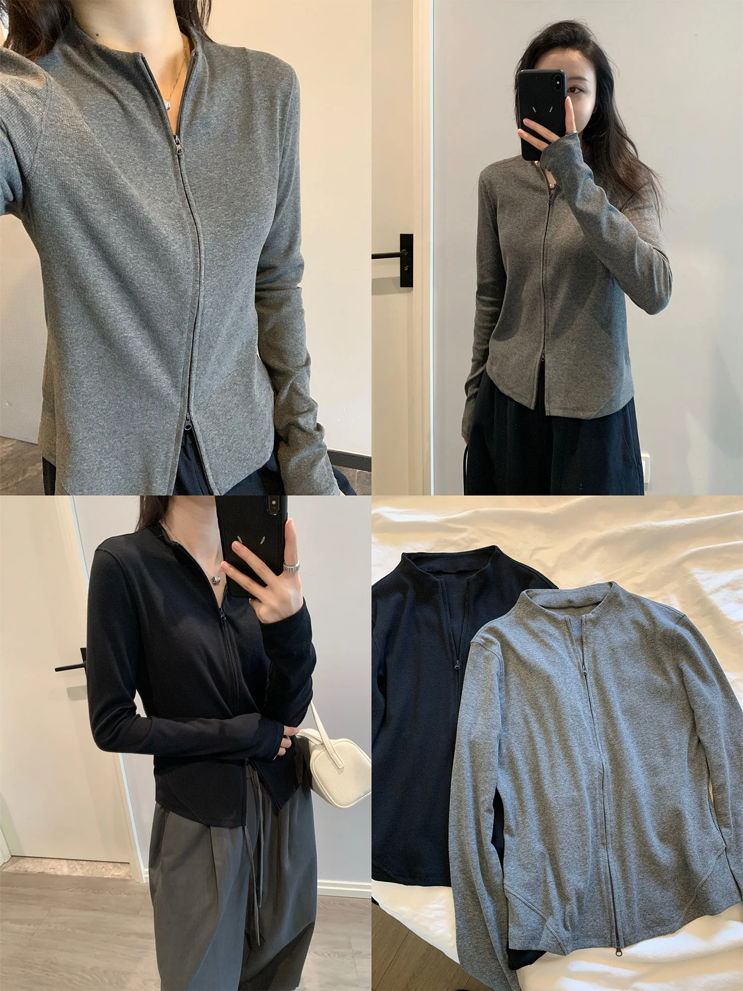 

Женский вязаный кардиган с двойной молнией, приталенный, с воротником-стойкой, из смесового хлопка, с длинными рукавами, теплый, верхняя одежда